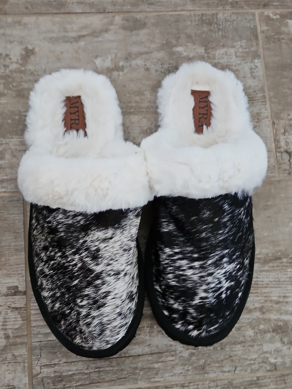 Myra Bag Black & White Faux Fur Clog Slippers